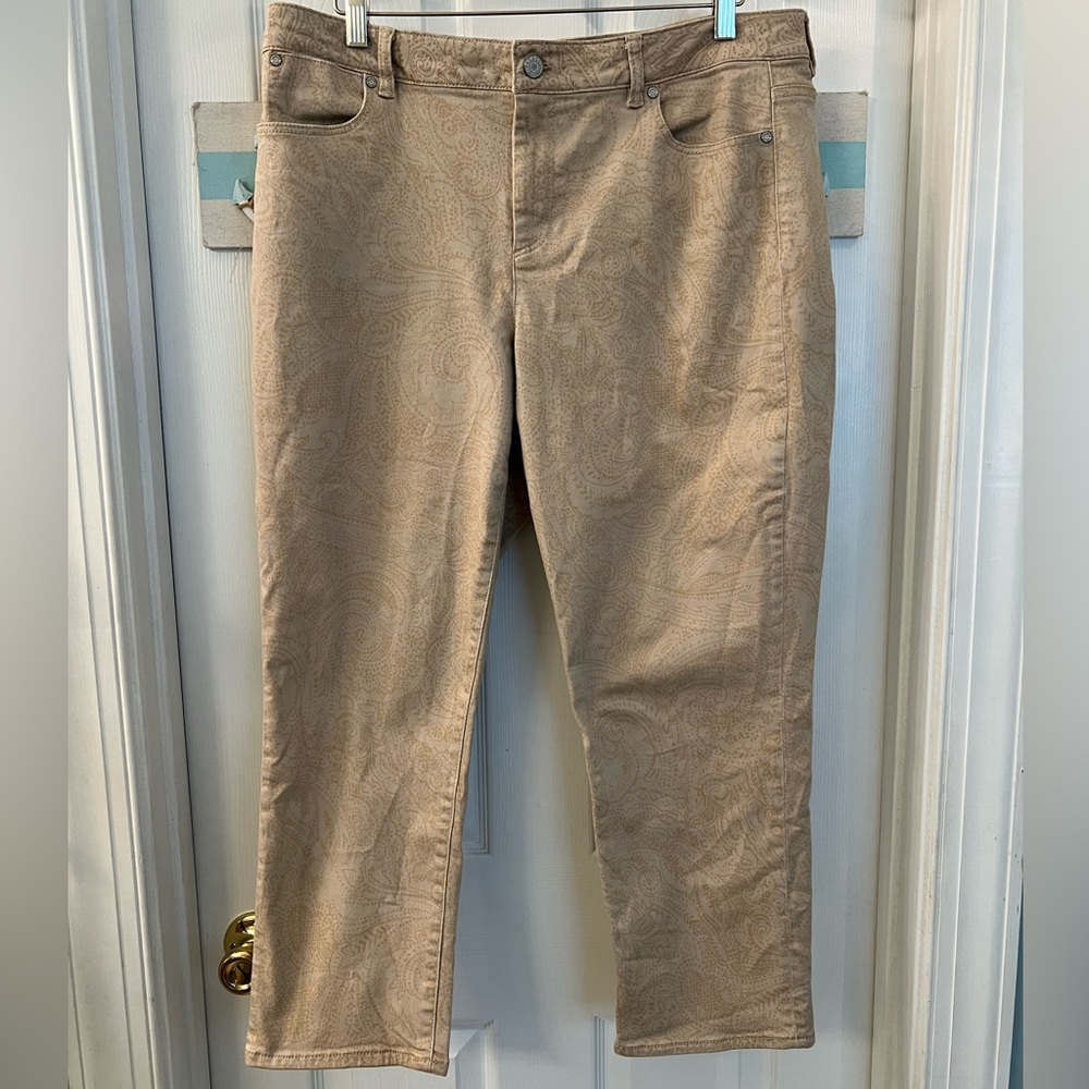 Talbots Tan Paisley 5 Pocket Stretch Slim Crop Jeans Sz 16